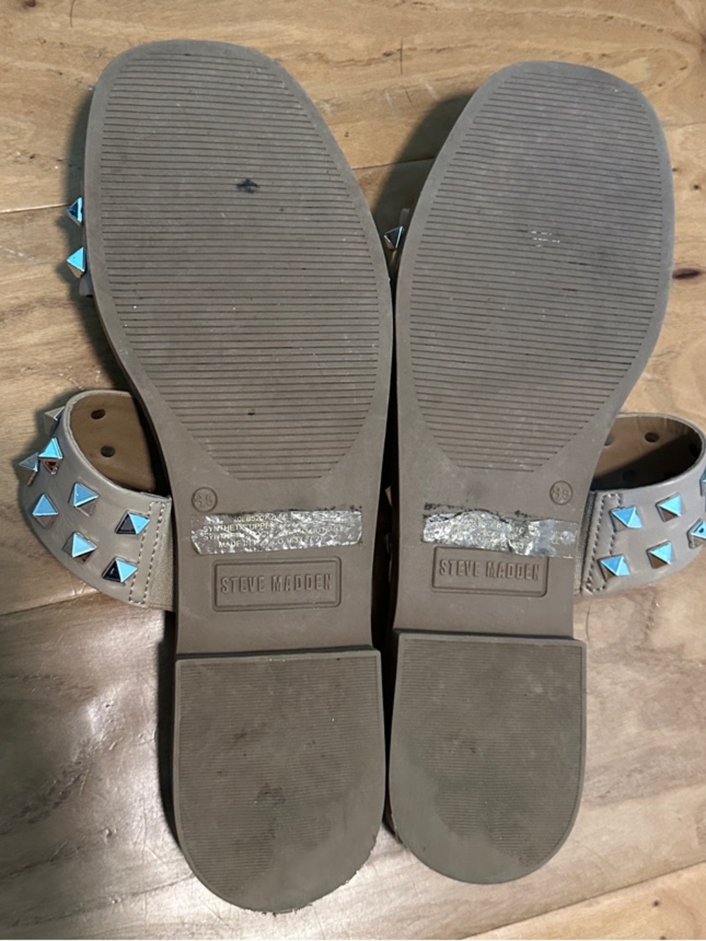 Steve Madden Taupe Double-Strap Stud Slide Sandals - Picture 2 of 2